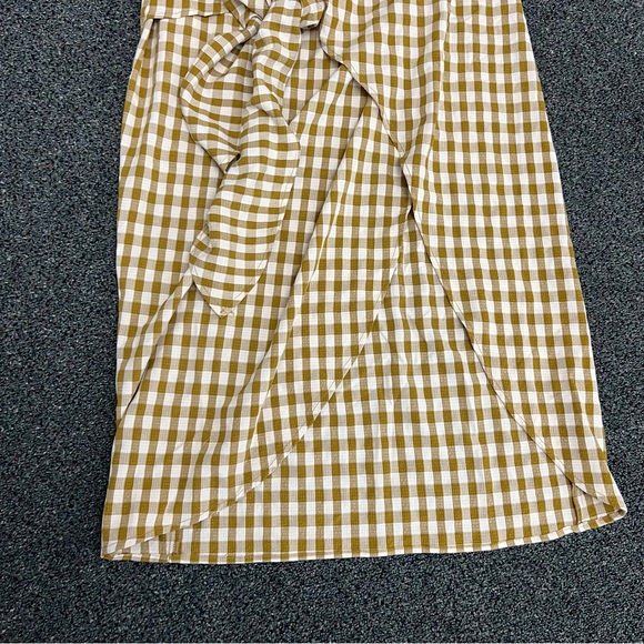 Jupe NYC Mustard Yellow & Cream Checkered Wrap Midi Lightweight Modest Skirt L - Picture 11 of 16